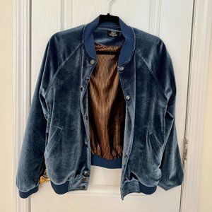 Wildfang x Lucca Light Blue Faux Velvet Light Bomber Jacket